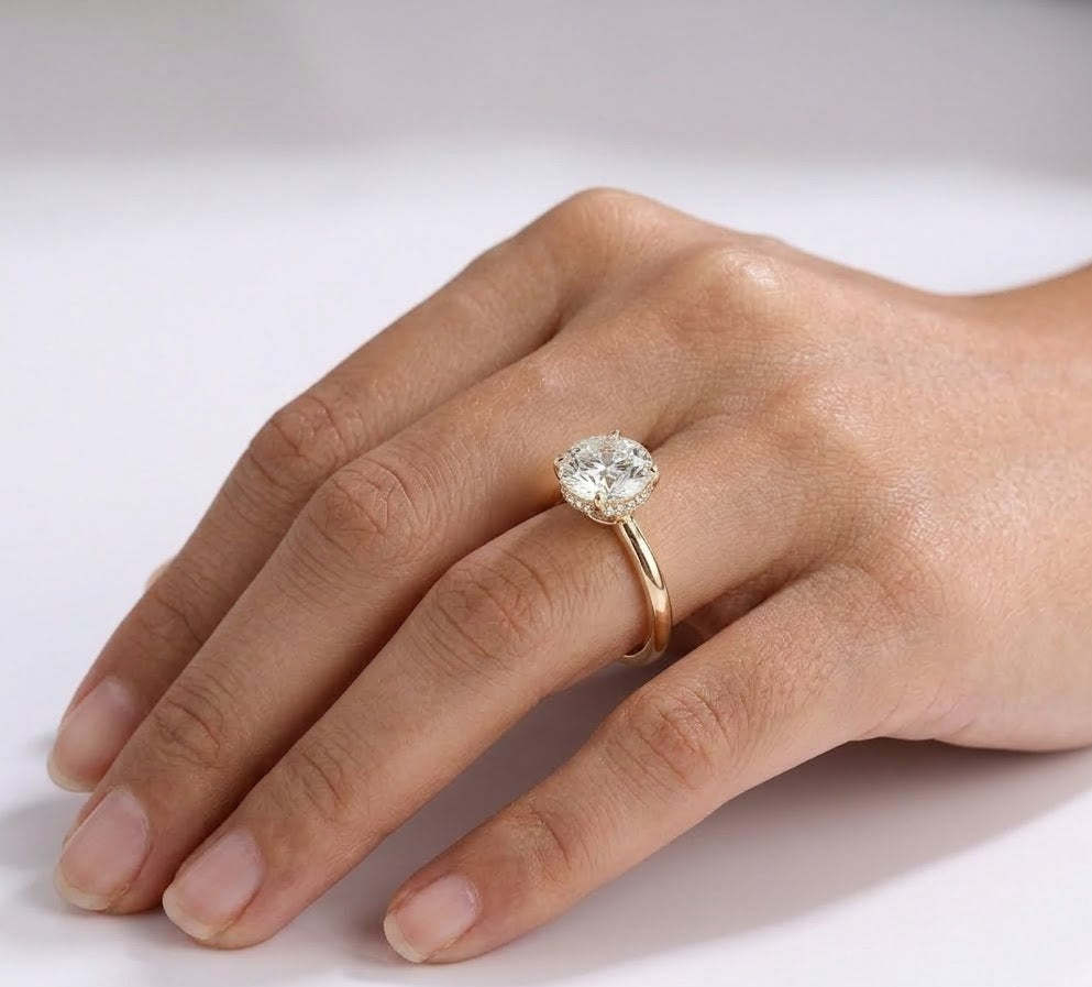 1 CT Round Hidden Halo Lab Grown Diamond Engagement Ring
