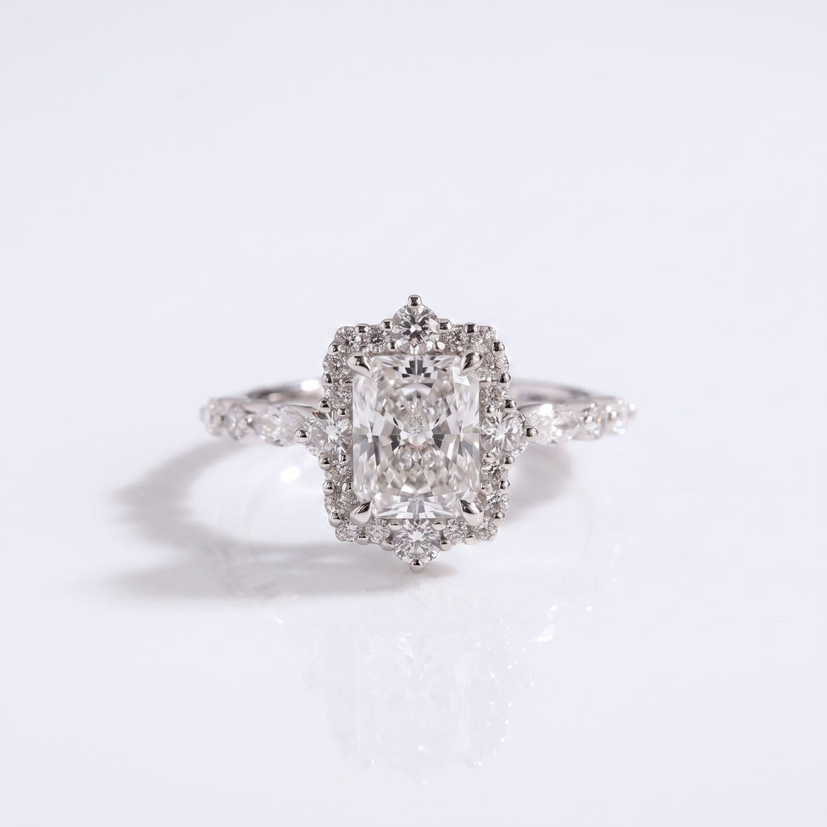 1.5 CT Radiant Halo & Pave Lab Grown Diamond Engagement Ring