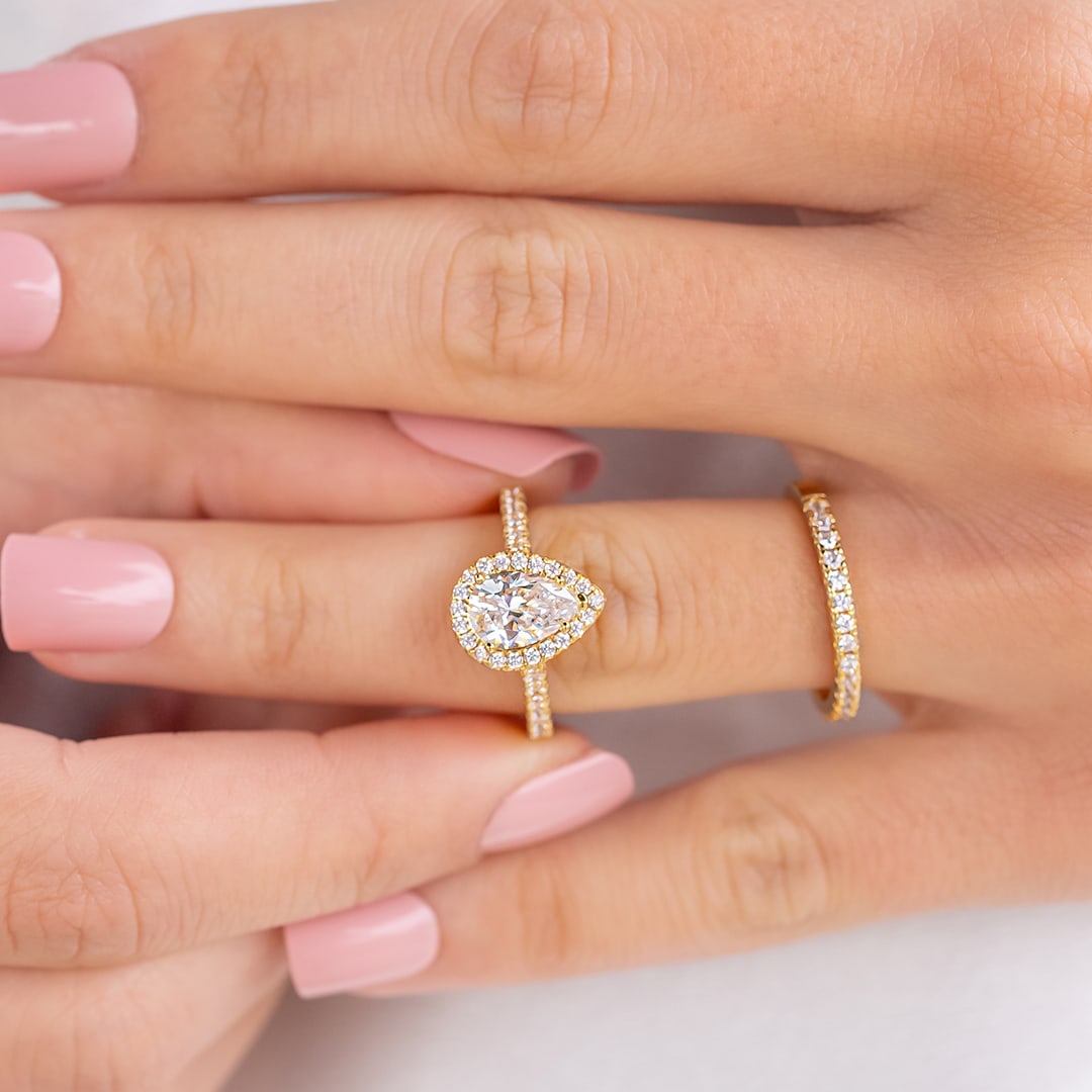 1.33 CT Pear Halo & Pave Moissanite Engagement Ring