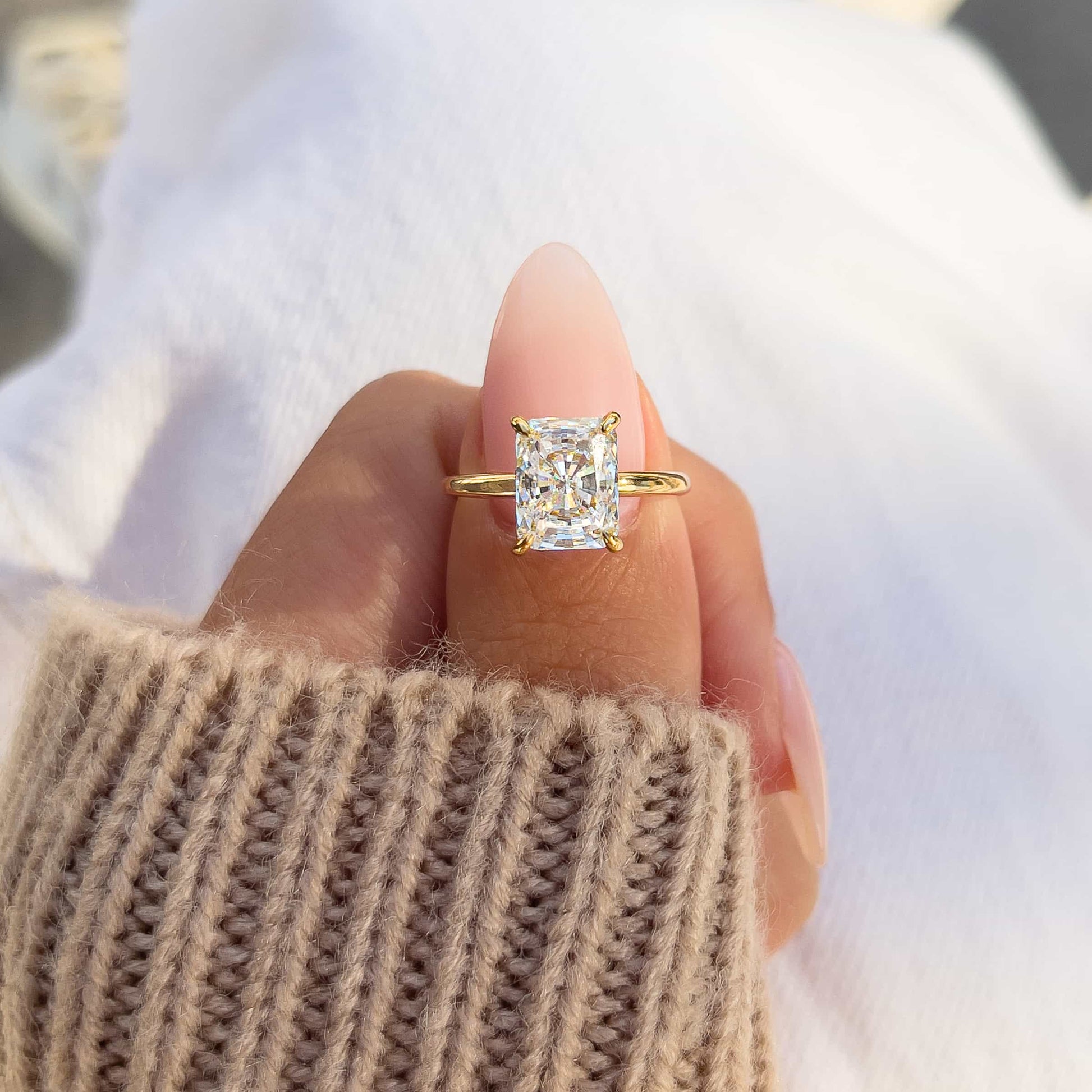 3 CT Radiant Hidden Halo Moissanite Engagement Ring