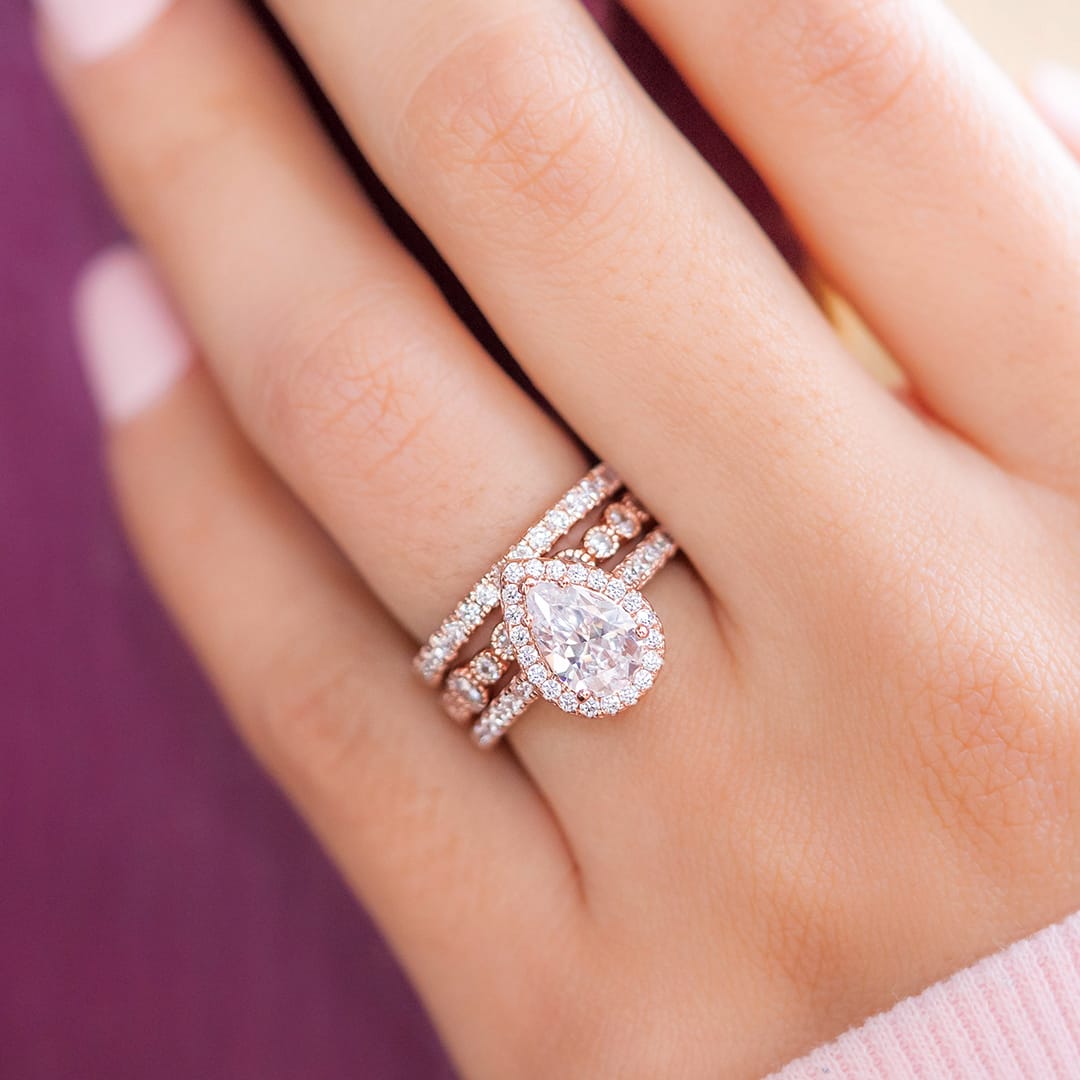 1.33 CT Pear Halo & Pave Moissanite Engagement Ring