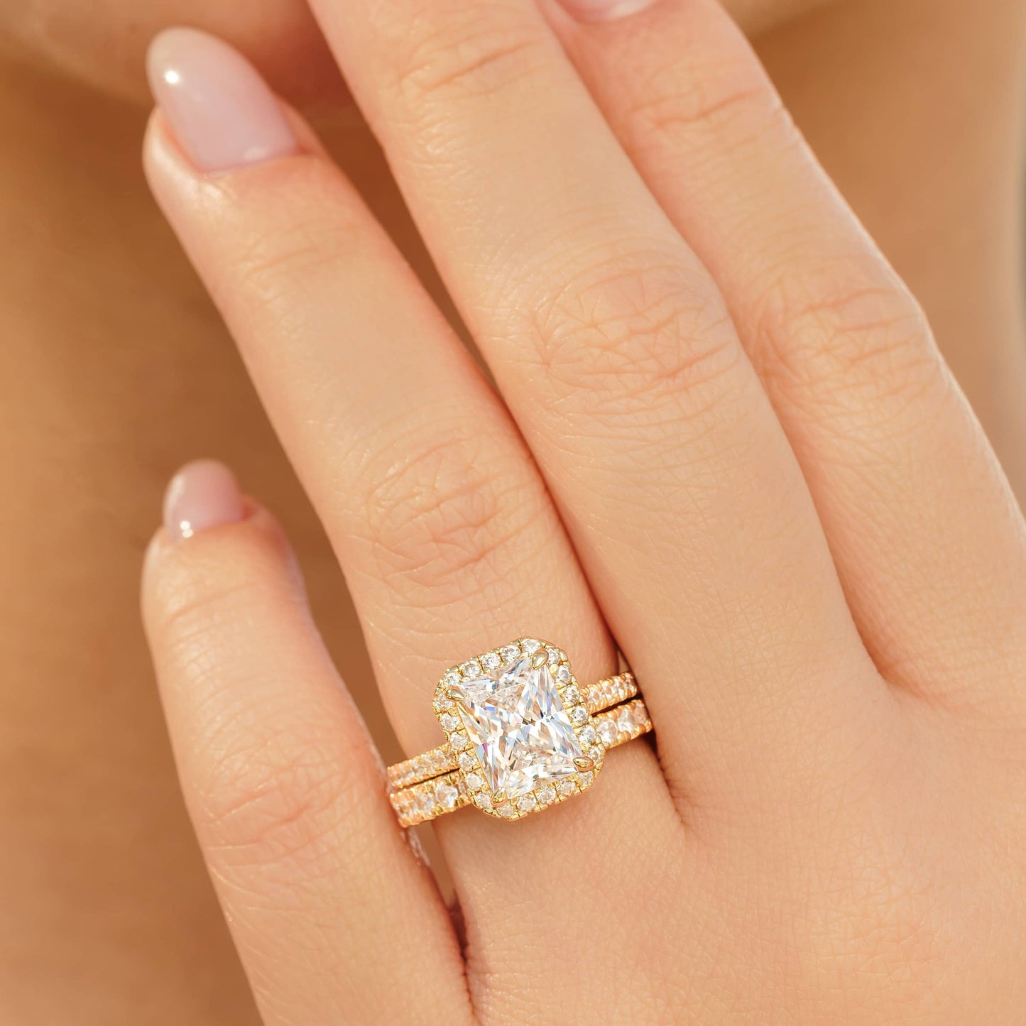 1.5 CT Radiant Halo & Pave Moissanite Engagement Ring