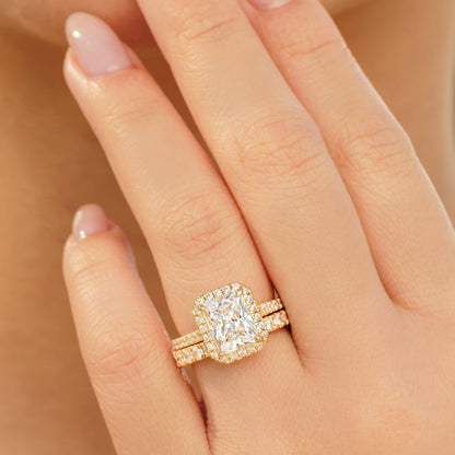 1.5 CT Radiant Halo & Pave Moissanite Engagement Ring