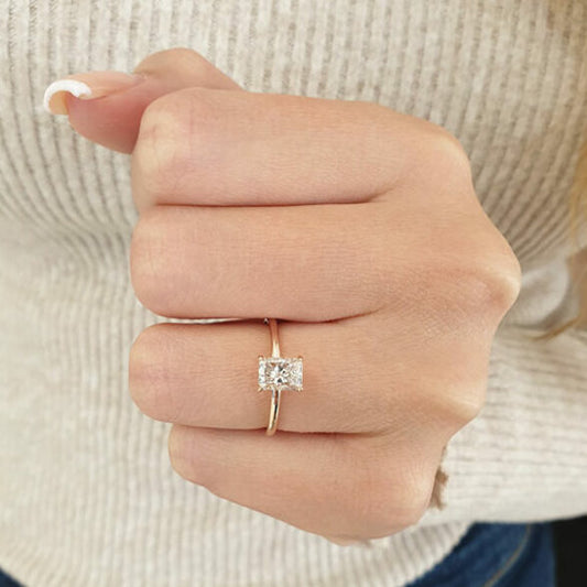 1.04 CT Radiant Hidden Halo Moissanite Engagement Ring