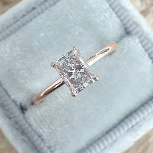 1.04 CT Radiant Hidden Halo Moissanite Engagement Ring
