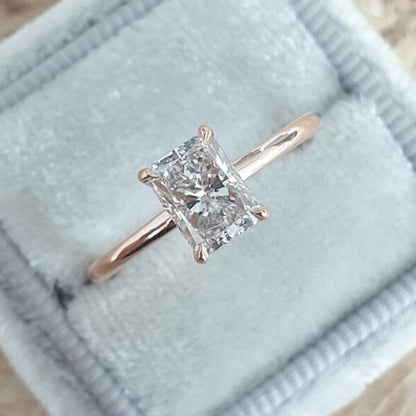 1.04 CT Radiant Hidden Halo Moissanite Engagement Ring