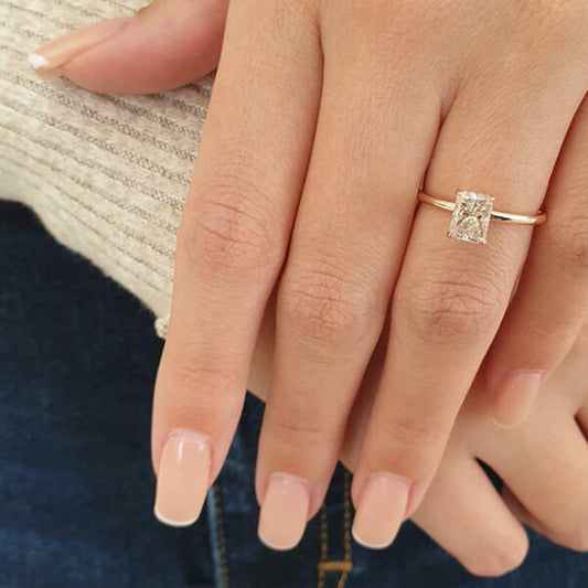 1.04 CT Radiant Hidden Halo Moissanite Engagement Ring