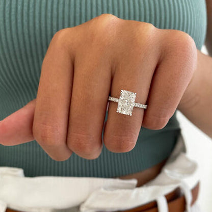 2.43 CT Radiant Hidden Halo Moissanite Engagement Ring