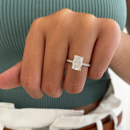 2.43 CT Radiant Hidden Halo Moissanite Engagement Ring