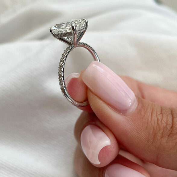 2.43 CT Radiant Hidden Halo Moissanite Engagement Ring