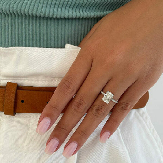 2.43 CT Radiant Hidden Halo Moissanite Engagement Ring