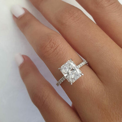 2.1 CT Radiant Pave Moissanite Engagement Ring