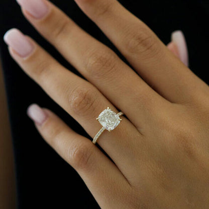 3.25 CT Elongated Cushion Pave Moissanite Engagement Ring
