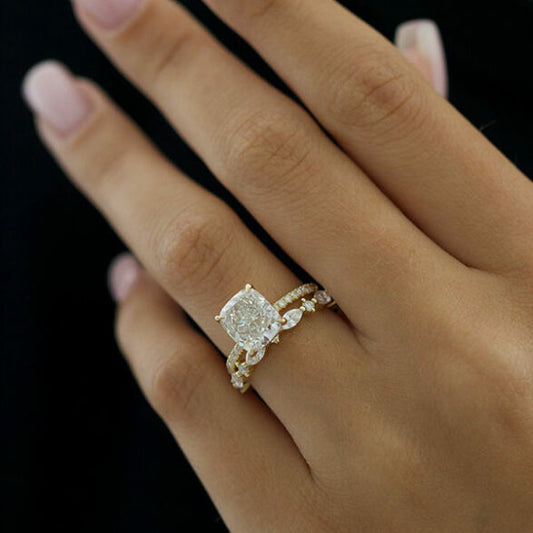 3.25 CT Elongated Cushion Pave Moissanite Engagement Ring