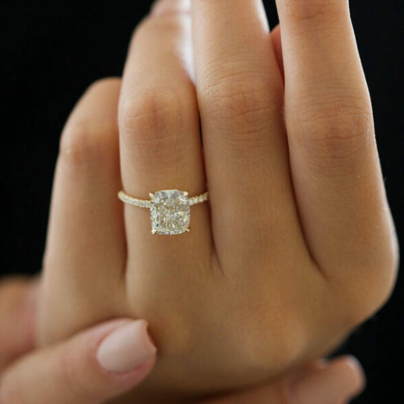 3.25 CT Elongated Cushion Pave Moissanite Engagement Ring