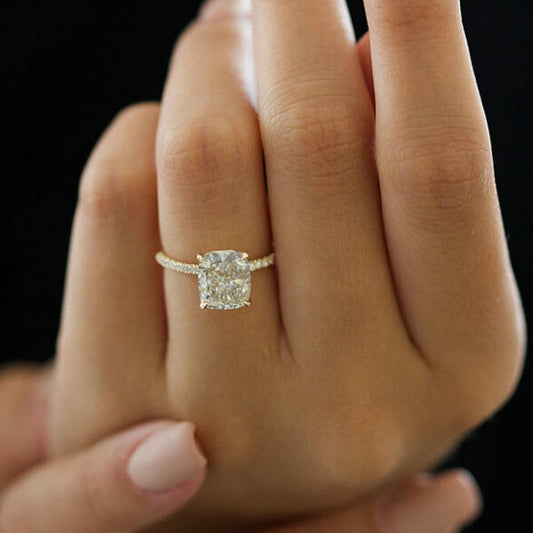 3.25 CT Elongated Cushion Pave Moissanite Engagement Ring