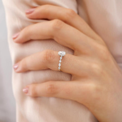 1 CT Oval Pave Moissanite Engagement Ring