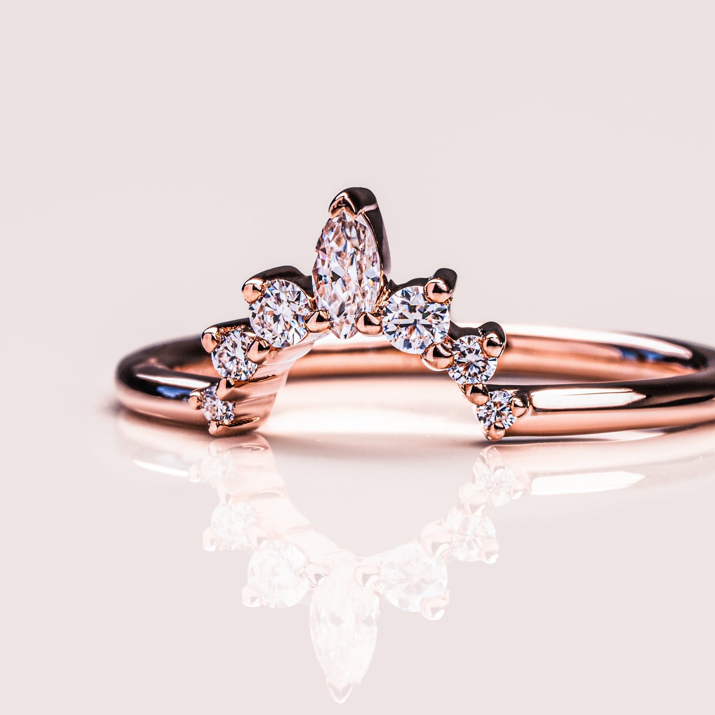 0.14 TCW Marquise & Round Curved Moissanite Wedding Band