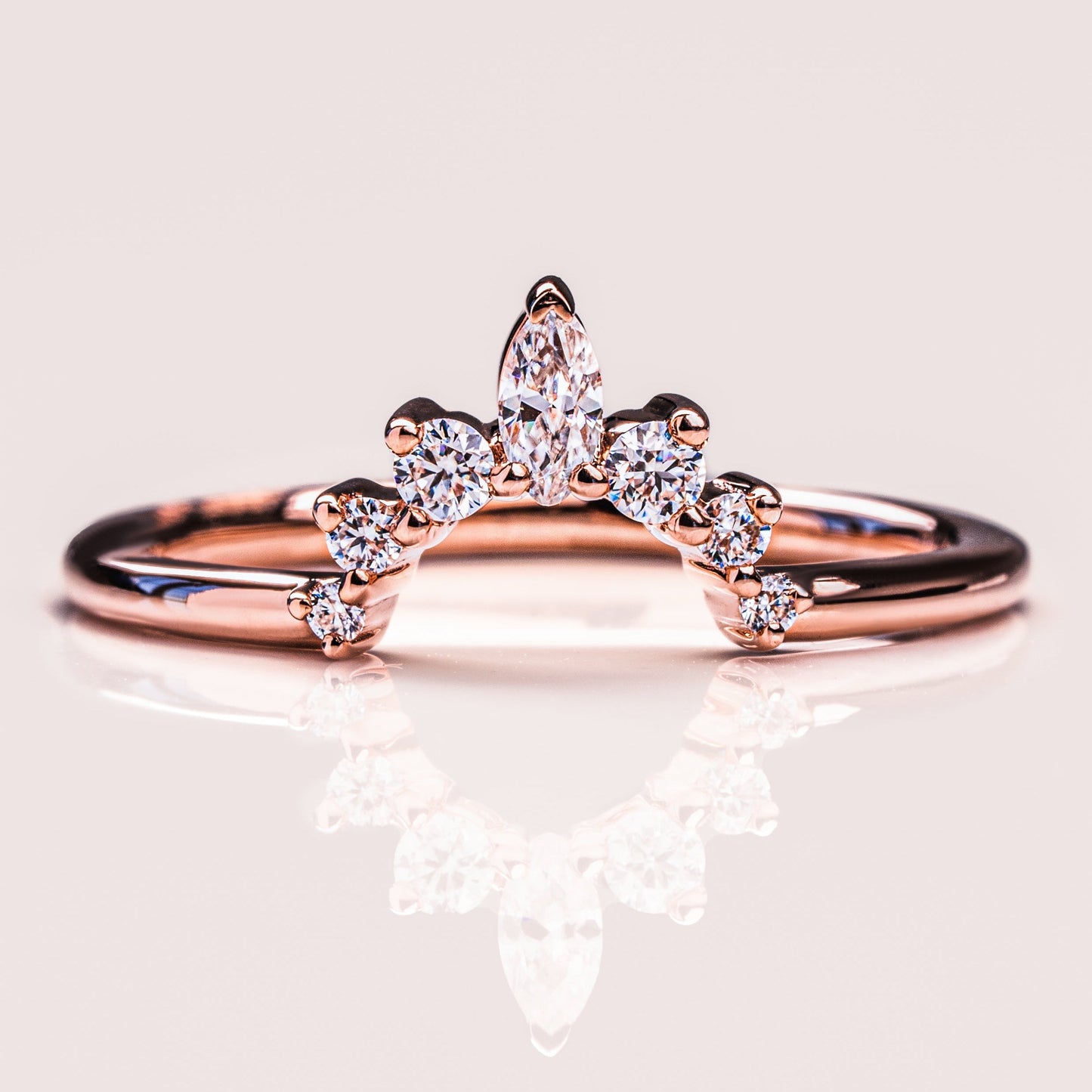 0.14 TCW Marquise & Round Curved Moissanite Wedding Band