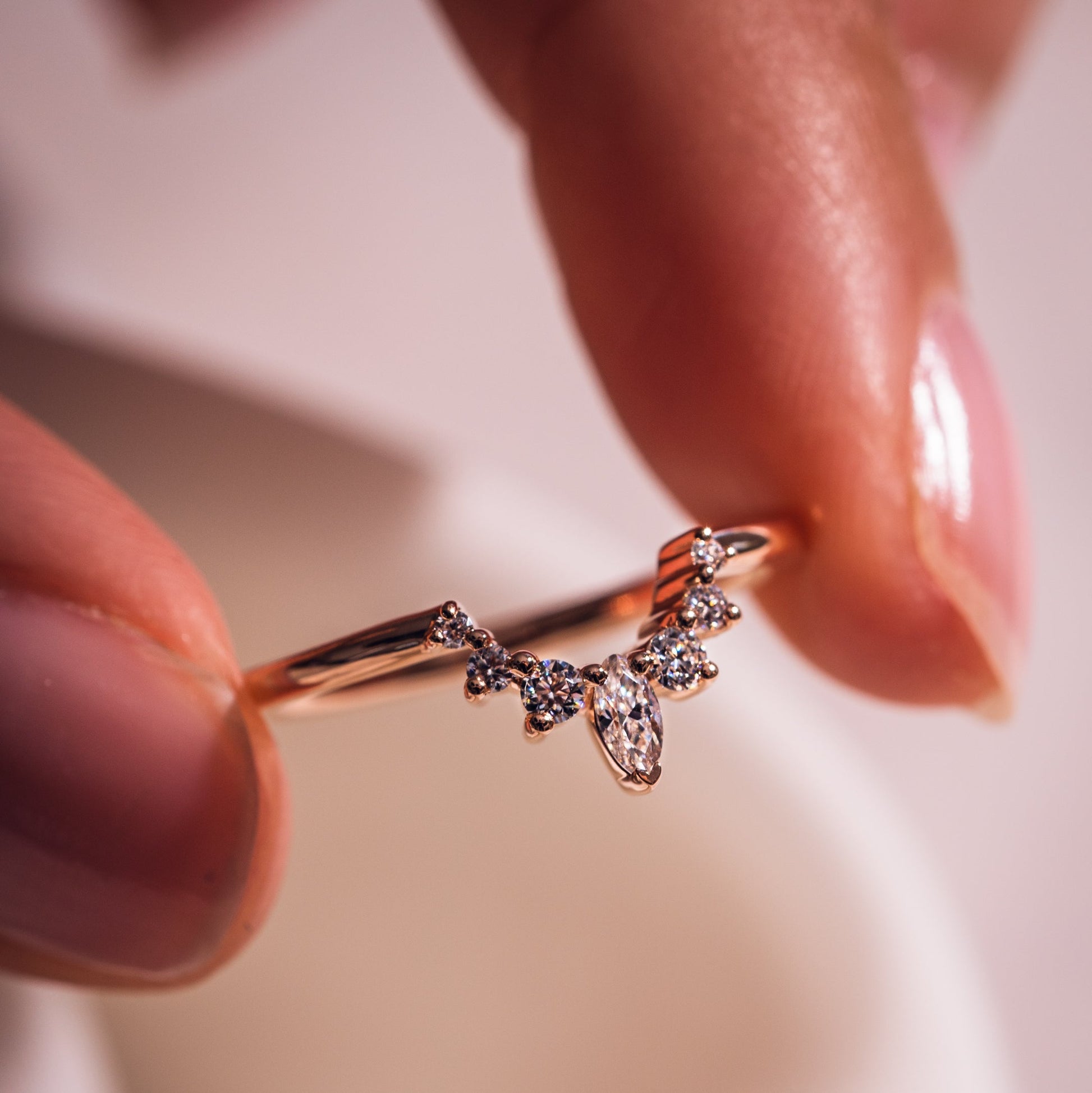 0.14 TCW Marquise & Round Curved Moissanite Wedding Band