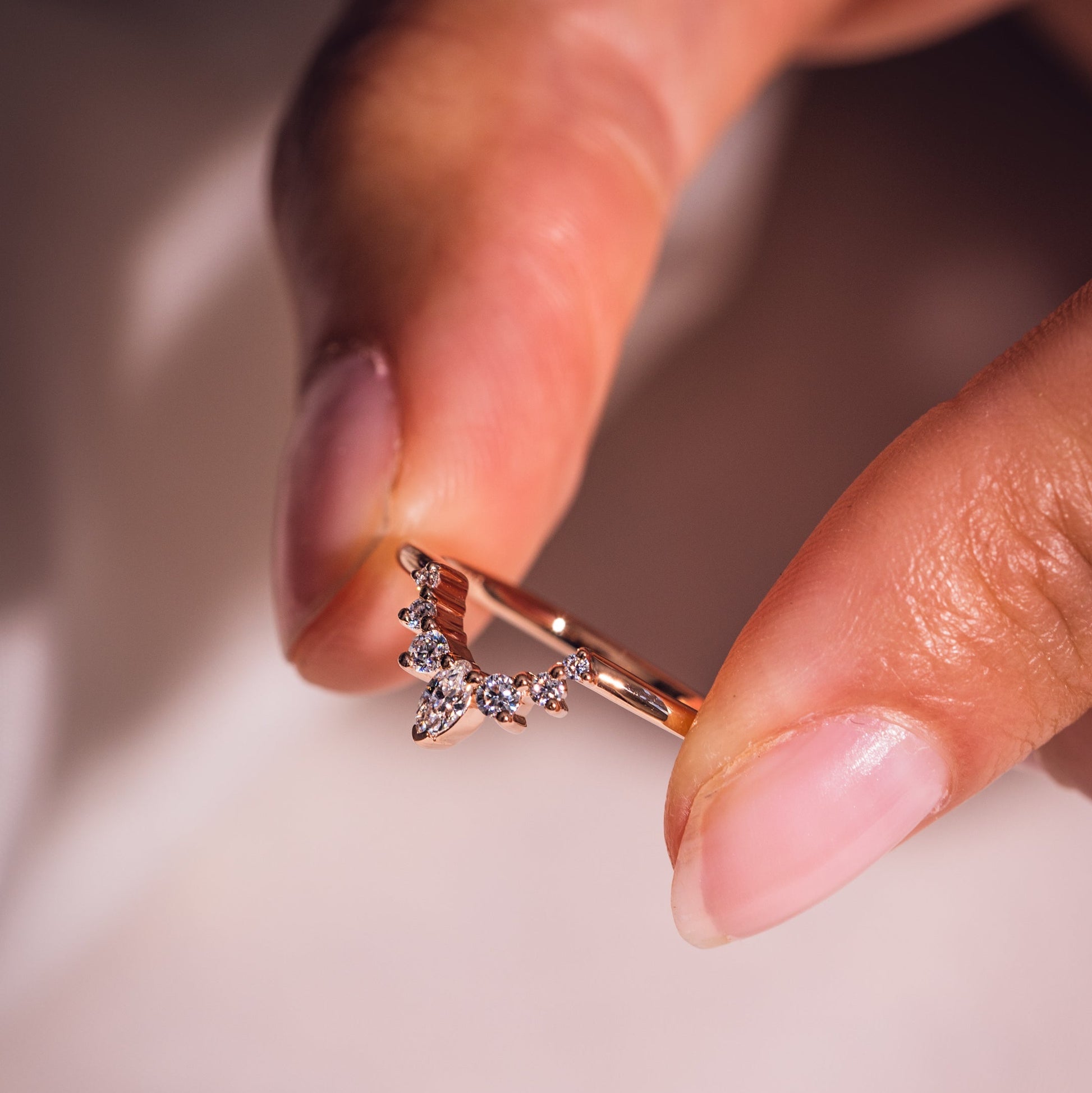 0.14 TCW Marquise & Round Curved Moissanite Wedding Band