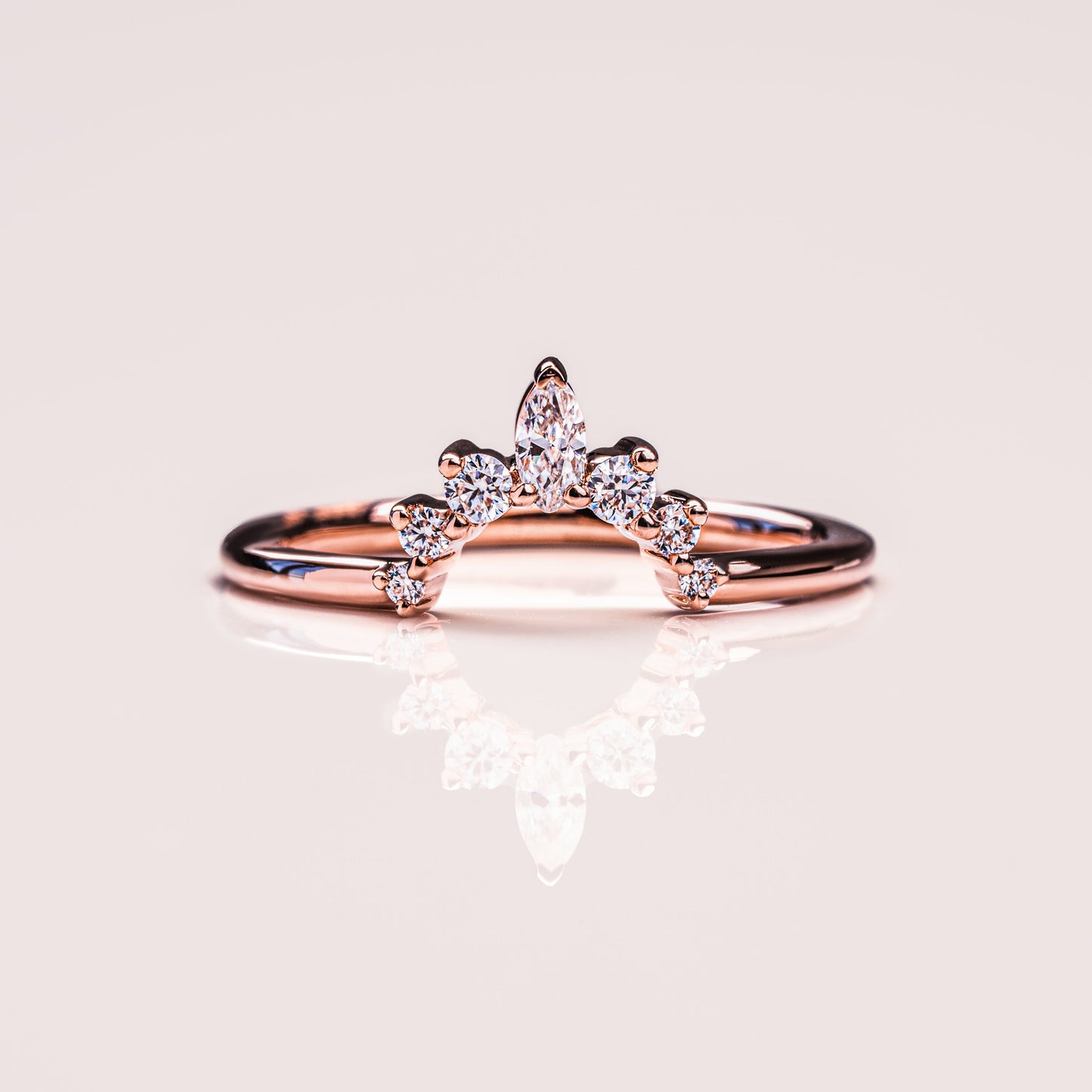 0.14 TCW Marquise & Round Curved Moissanite Wedding Band
