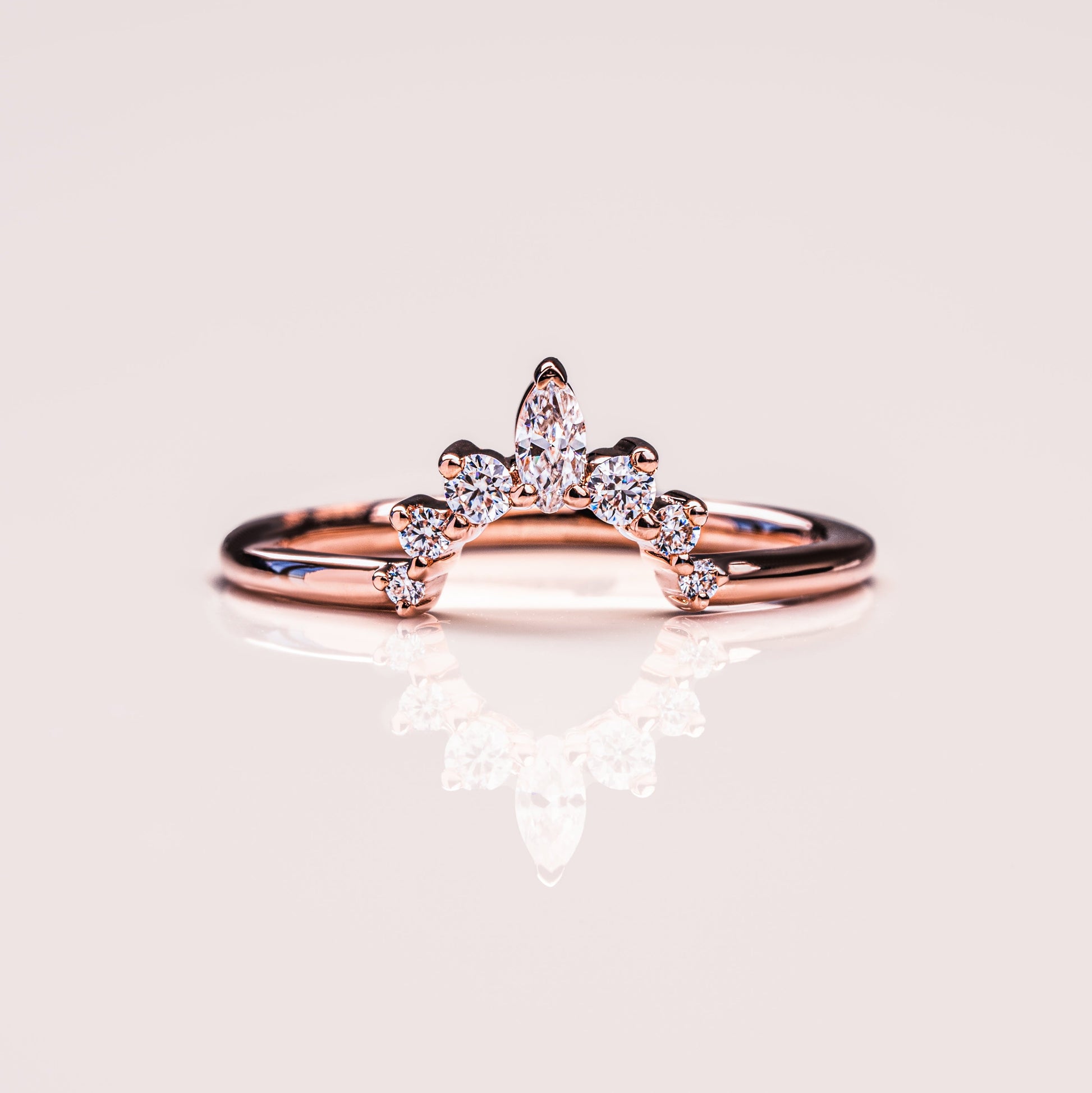 0.14 TCW Marquise & Round Curved Moissanite Wedding Band