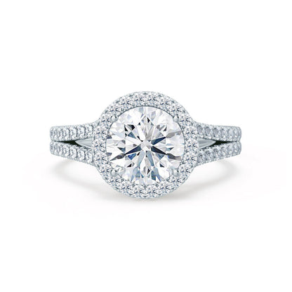 0.5 CT Round Split Shank, Halo & Pave Moissanite Engagement Ring