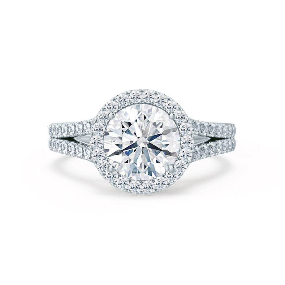 1 CT Round Halo & Pave Moissanite Engagement Ring