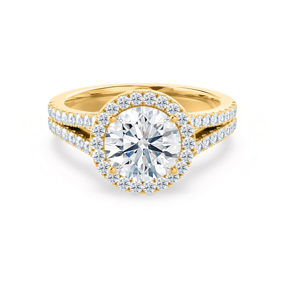 1 CT Round Halo & Pave Split Shank  Moissanite Engagement Ring