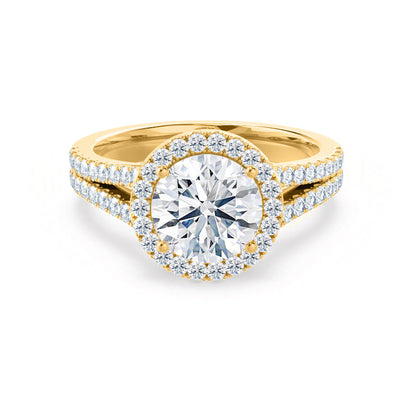 1 CT Round Halo & Pave Split Shank  Moissanite Engagement Ring