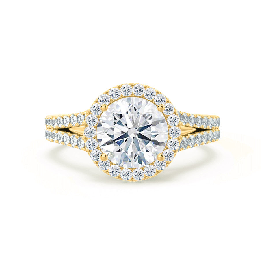 1 CT Round Halo & Pave Split Shank  Moissanite Engagement Ring