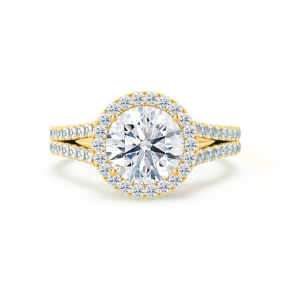 1 CT Round Halo & Pave Split Shank  Moissanite Engagement Ring