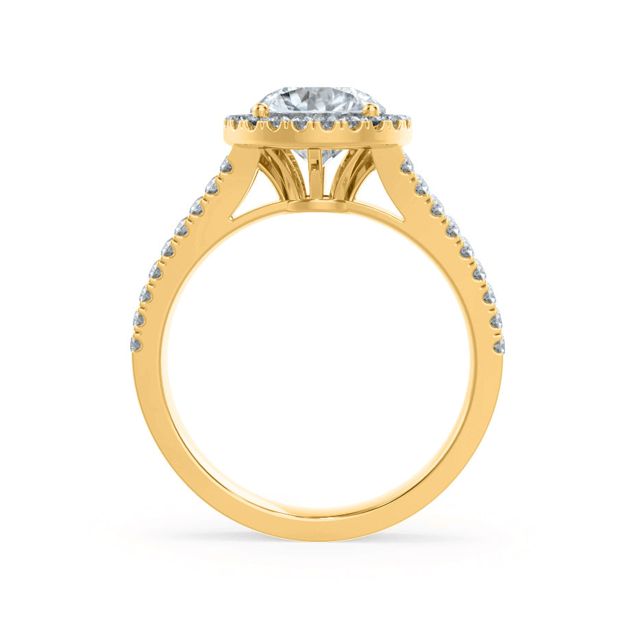 1 CT Round Halo & Pave Split Shank  Moissanite Engagement Ring