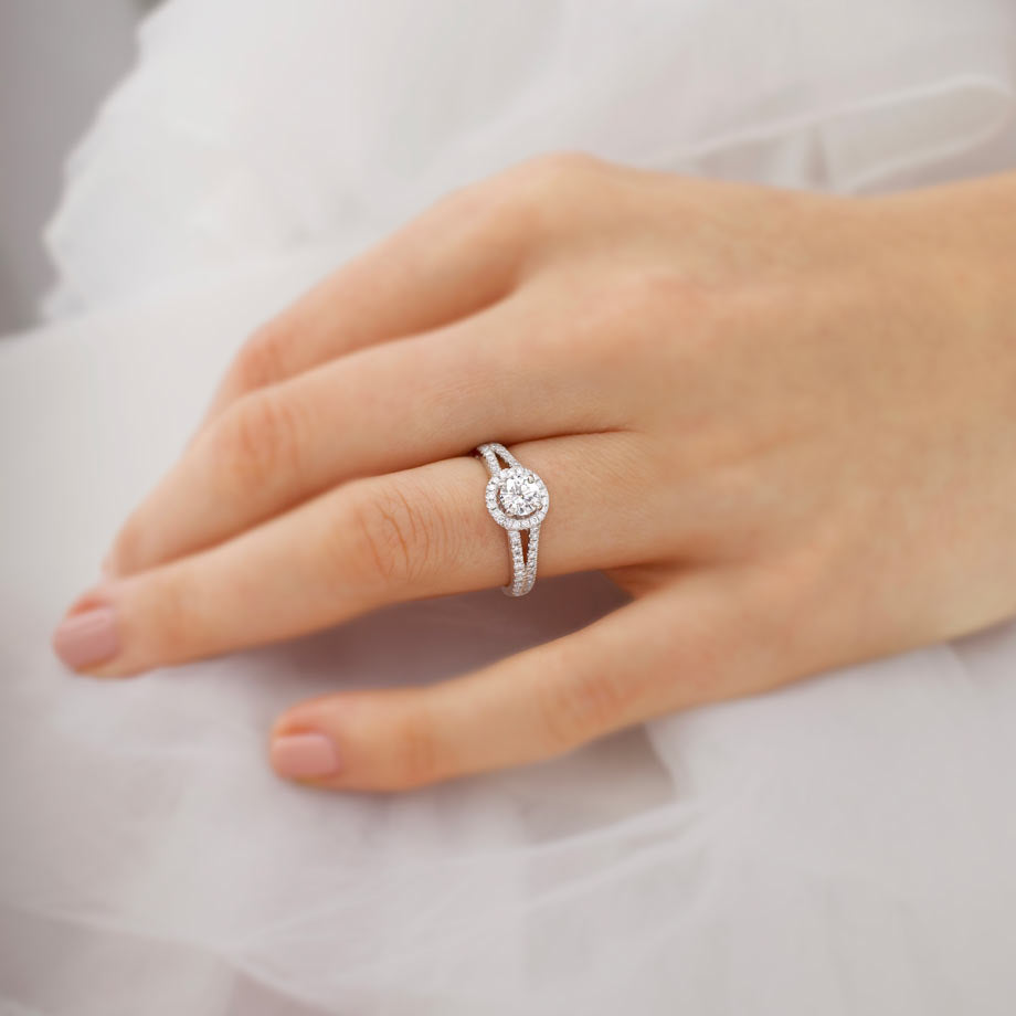 1 CT Round Halo & Pave Moissanite Engagement Ring