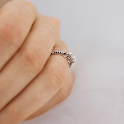 0.5 CT Round Split Shank, Halo & Pave Moissanite Engagement Ring