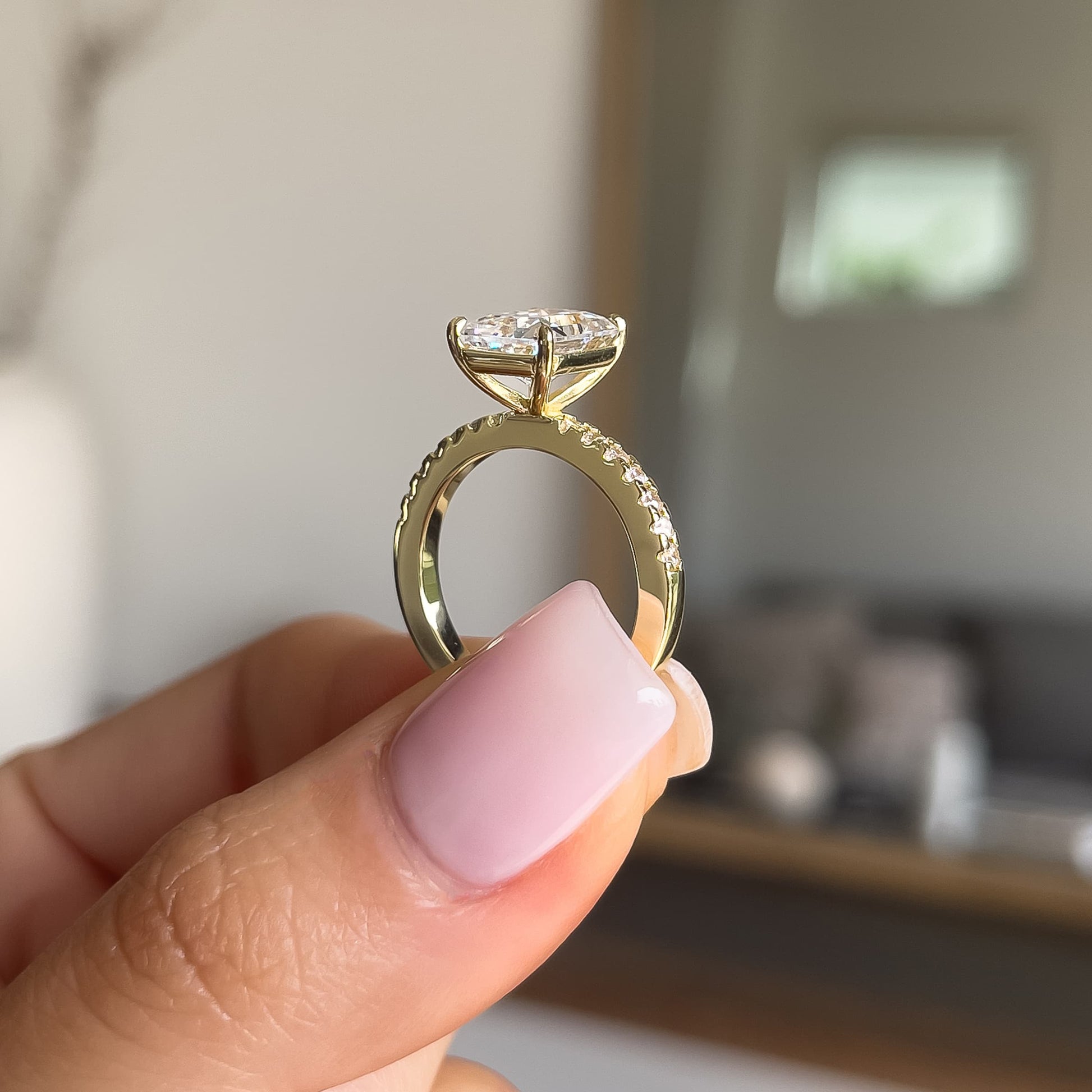 3 CT Radiant Pave Moissanite Engagement Ring