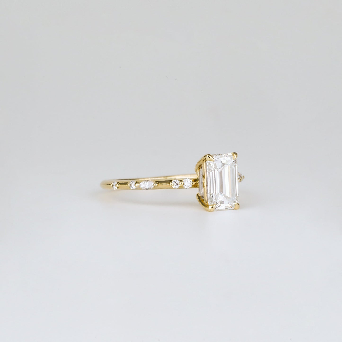 1.01 CT Emerald Dainty Pave Moissanite Engagement Ring