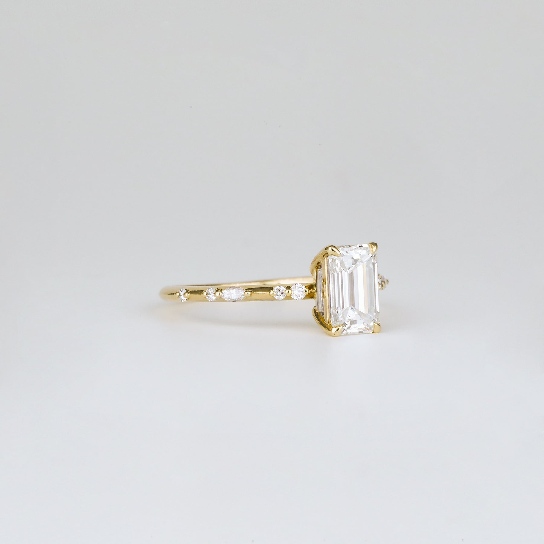 1.01 CT Emerald Dainty Pave Moissanite Engagement Ring