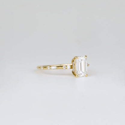 1.01 CT Emerald Dainty Pave Moissanite Engagement Ring