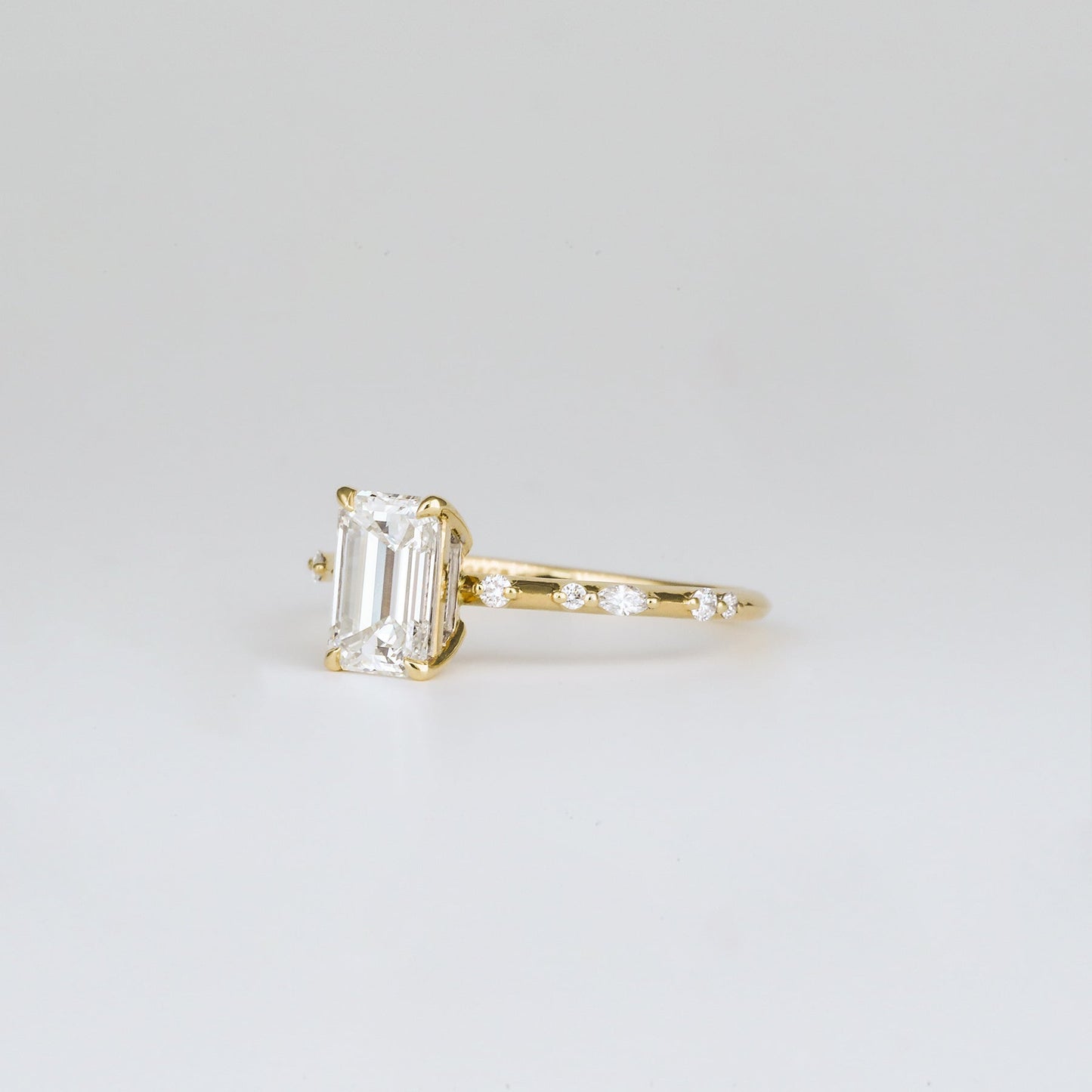 1.01 CT Emerald Dainty Pave Moissanite Engagement Ring