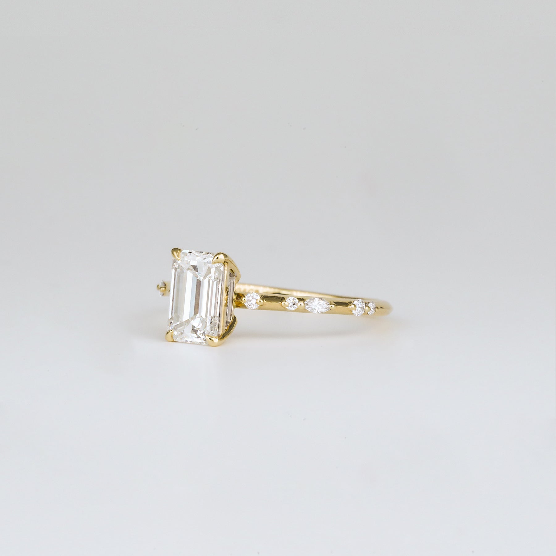 1.01 CT Emerald Dainty Pave Moissanite Engagement Ring