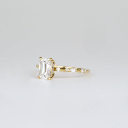1.01 CT Emerald Dainty Pave Moissanite Engagement Ring