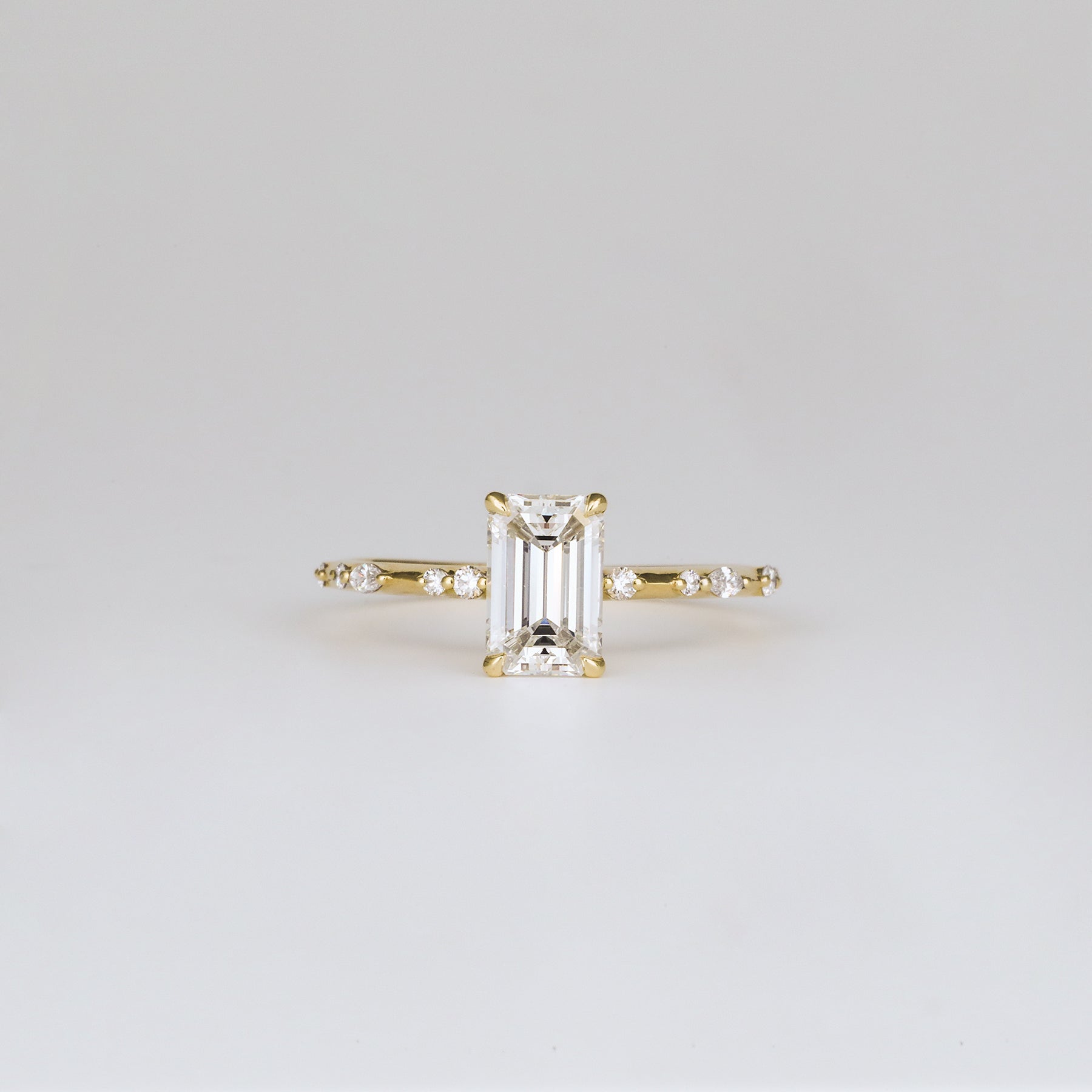 1.01 CT Emerald Dainty Pave Moissanite Engagement Ring