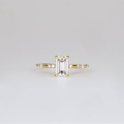 1.01 CT Emerald Dainty Pave Moissanite Engagement Ring