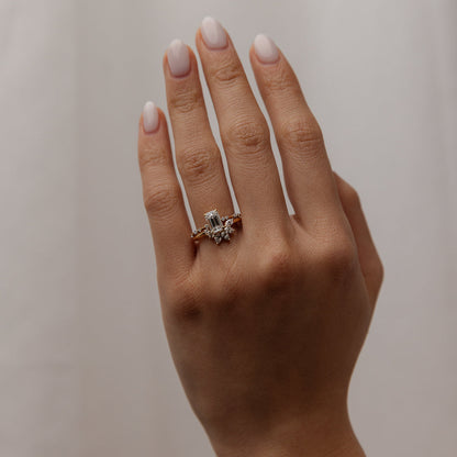 1.01 CT Emerald Dainty Pave Moissanite Engagement Ring