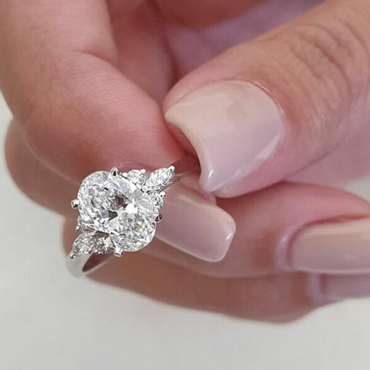 2.1 CT Oval Cluster Moissanite Engagement Ring