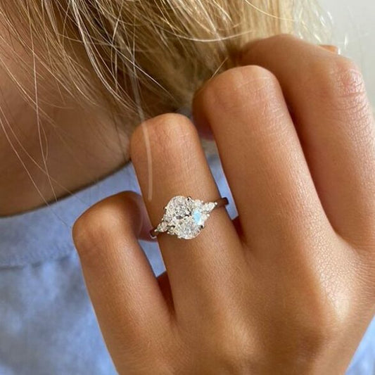 2.1 CT Oval Cluster Moissanite Engagement Ring