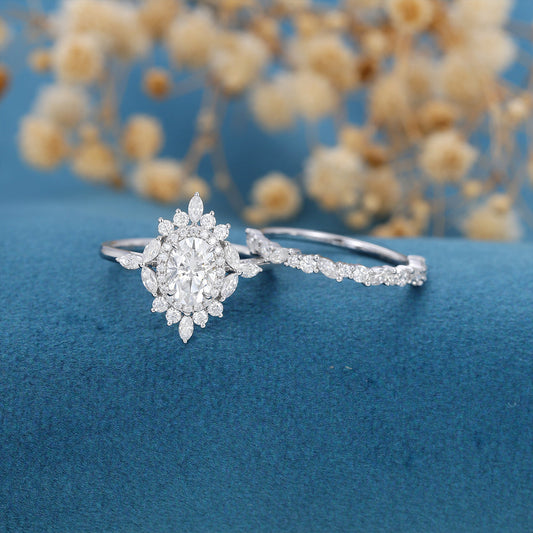 0.84 CT Oval Cluster Moissanite Bridal Set