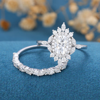 0.84 CT Oval Cluster Moissanite Bridal Set